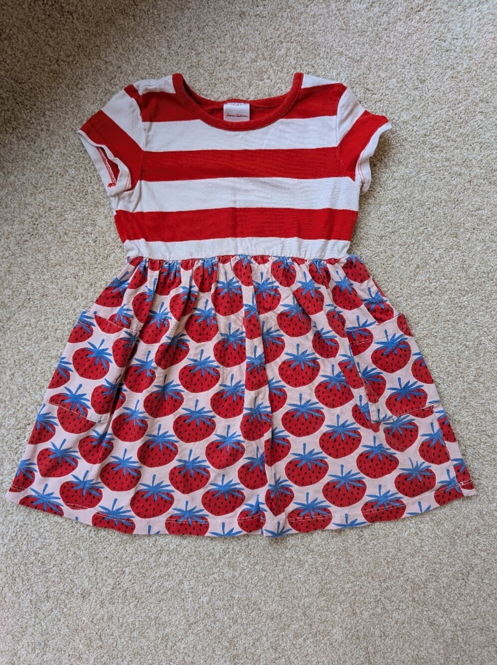 Hanna Andersson Red & White Stripe Top Strawberry Print Dress, Size 4